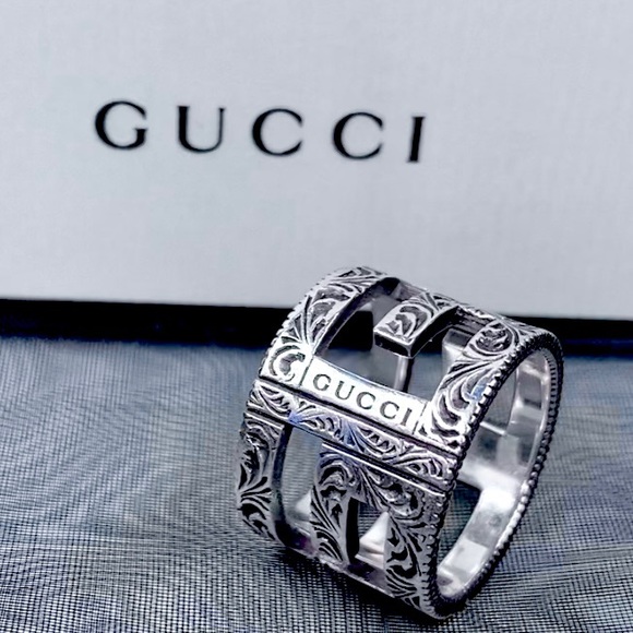 Gucci Jewelry - Gucci G Cube Aged Sterling Silver Wide Band Ring, Size 7.25 (US).